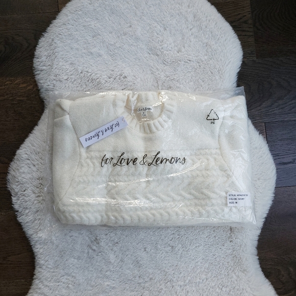 For Love & Lemons Puff Sleeve Cable Knit Sweater - Picture 3 of 9